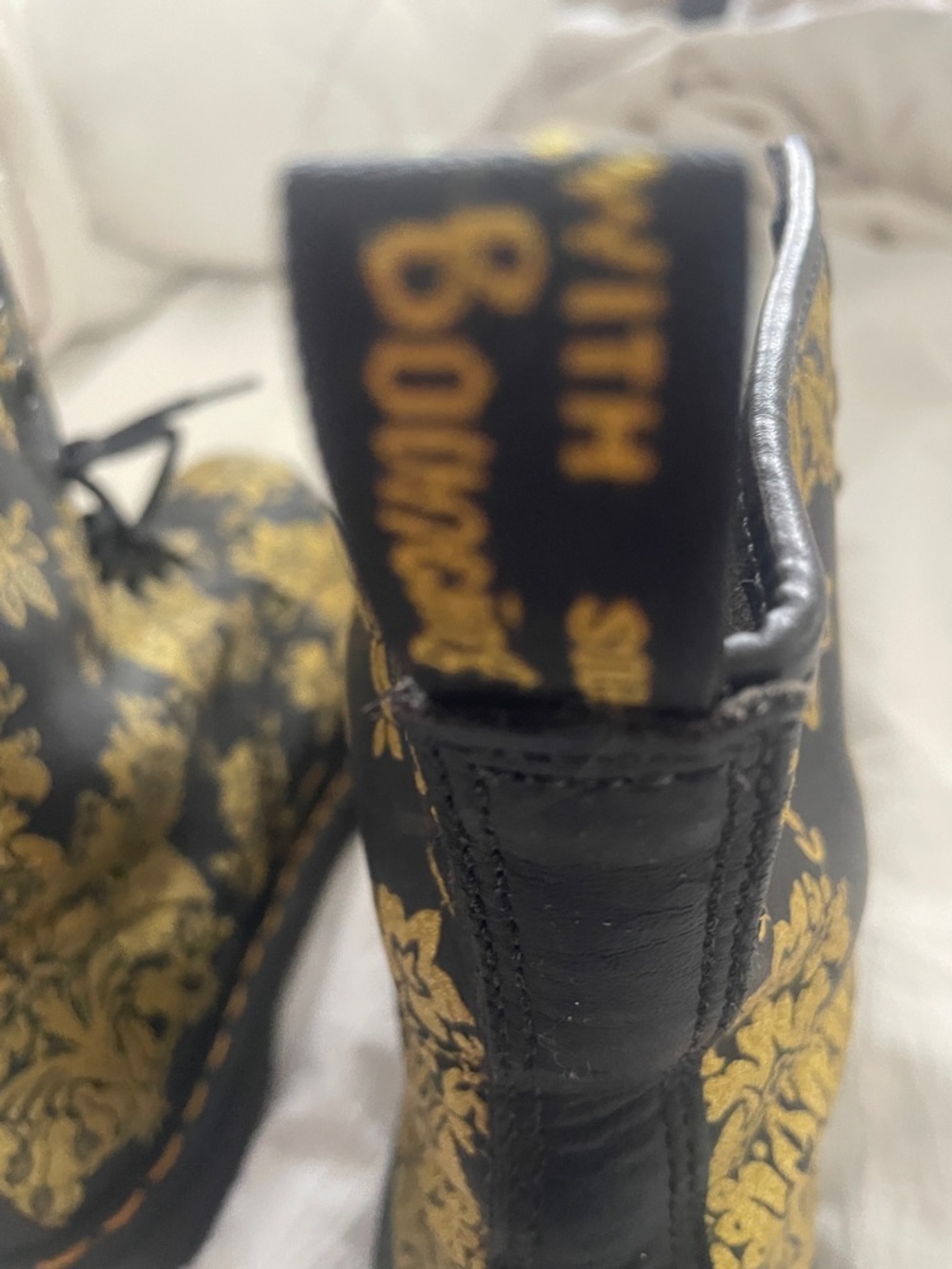 Dr. Martens Black Lace-Up Boots with Gold Floral Jacquard Detailing - Picture 4 of 5